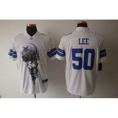 Nike Dallas Cowboys #50 Sean Lee White Men's Stitched NFL Helmet Tri-Blend Limited Jersey