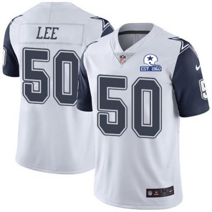Nike Dallas Cowboys #50 Sean Lee White Men's Stitched With Established In 1960 Patch NFL Limited Rush Jersey