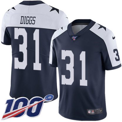 Nike Dallas Cowboys #31 Trevon Diggs Navy Blue Thanksgiving Youth Stitched NFL 100th Season Vapor Throwback Limited Jersey