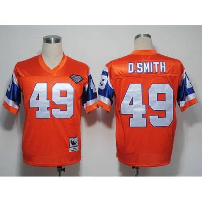 Mitchel and Ness Denver Broncos #49 Dennis Smith Orange With 75 Anniversary Patch Stitched Throwback NFL Jersey