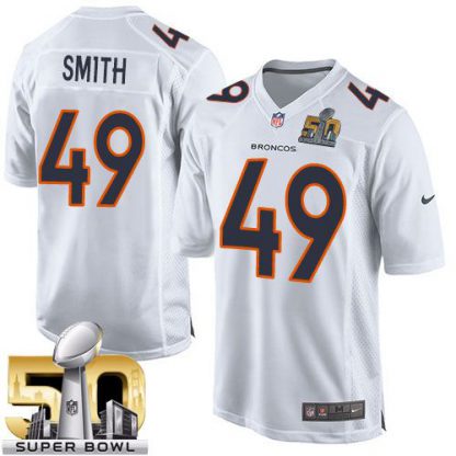 Nike Denver Broncos #49 Dennis Smith White Super Bowl 50 Men's Stitched NFL Game Event Jersey