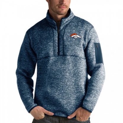 Denver Denver Broncos Antigua Fortune Quarter-Zip Pullover Jacket Heather Navy