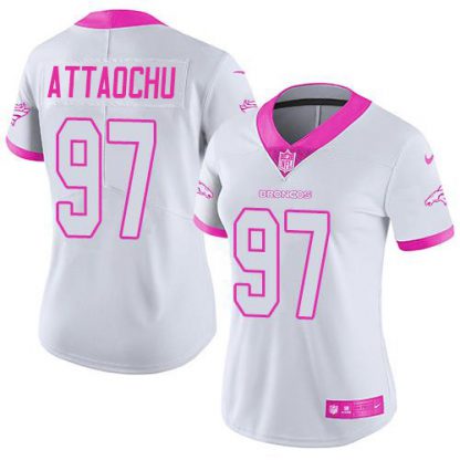 Nike Denver Broncos #97 Jeremiah Attaochu White/Pink Women's Stitched NFL Limited Rush Fashion Jersey