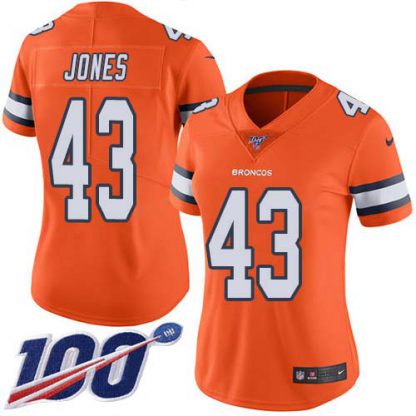 Nike Denver Broncos #43 Joe Jones Orange Women's Stitched NFL Limited Rush 100th Season Jersey