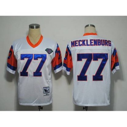 Mitchel and Ness Denver Broncos #77 Karl Mecklenburg White With 75 Anniversary Patch Stitched Throwback NFL Jersey