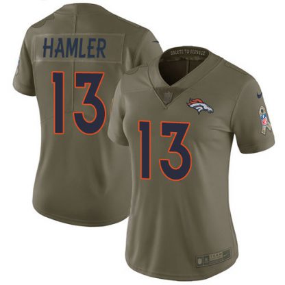 Nike Denver Broncos #13 KJ Hamler Olive Women's Stitched NFL Limited 2017 Salute To Service Jersey