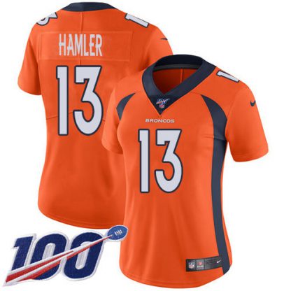 Nike Denver Broncos #13 KJ Hamler Orange Team Color Women's Stitched NFL 100th Season Vapor Untouchable Limited Jersey