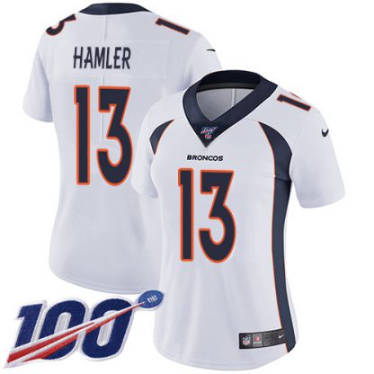 Nike Denver Broncos #13 KJ Hamler White Women's Stitched NFL 100th Season Vapor Untouchable Limited Jersey