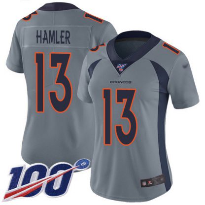 Nike Denver Broncos #13 KJ Hamler Gray Women's Stitched NFL Limited Inverted Legend 100th Season Jersey