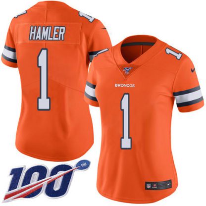 Nike Denver Broncos #1 KJ Hamler Orange Women's Stitched NFL Limited Rush 100th Season Jersey