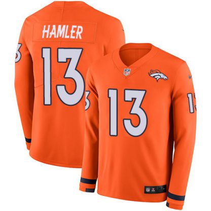 Nike Denver Broncos #13 KJ Hamler Orange Team Color Youth Stitched NFL Limited Therma Long Sleeve Jersey