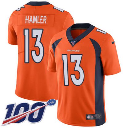 Nike Denver Broncos #13 KJ Hamler Orange Team Color Youth Stitched NFL 100th Season Vapor Untouchable Limited Jersey