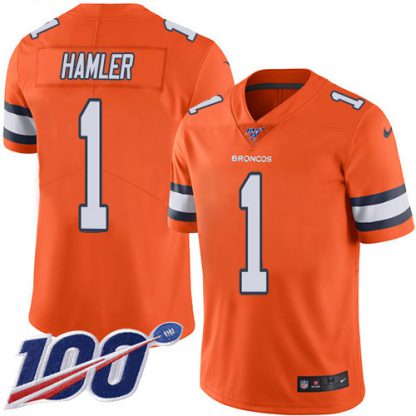 Nike Denver Broncos #1 KJ Hamler Orange Youth Stitched NFL Limited Rush 100th Season Jersey