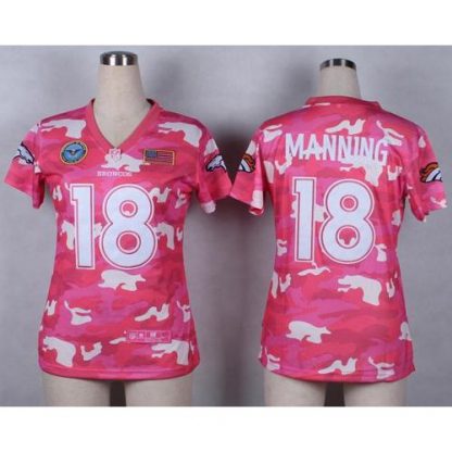 Nike Denver Broncos #18 Peyton Manning Pink Women's Stitched NFL Elite Camo Fashion Jersey