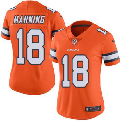 Nike Denver Broncos #18 Peyton Manning Orange Women's Stitched NFL Limited Rush Jersey
