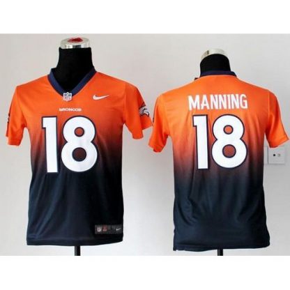 Nike Denver Broncos #18 Peyton Manning Orange/Blue Youth Stitched NFL Elite Fadeaway Fashion Jersey