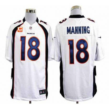 Nike Denver Broncos #18 Peyton Manning White With C Patch Men's Stitched NFL Game Jersey
