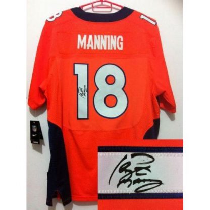 Nike Denver Broncos #18 Peyton Manning Orange Team Color Men's Stitched NFL Elite Autographed Jersey