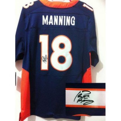 Nike Denver Broncos #18 Peyton Manning Navy Blue Alternate Men's Stitched NFL Elite Autographed Jersey