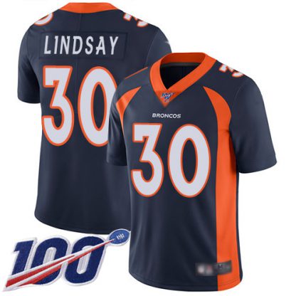 Nike Denver Broncos #30 Phillip Lindsay Navy Blue Alternate Men's Stitched NFL 100th Season Vapor Limited Jersey