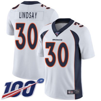 Nike Denver Broncos #30 Phillip Lindsay White Men's Stitched NFL 100th Season Vapor Limited Jersey