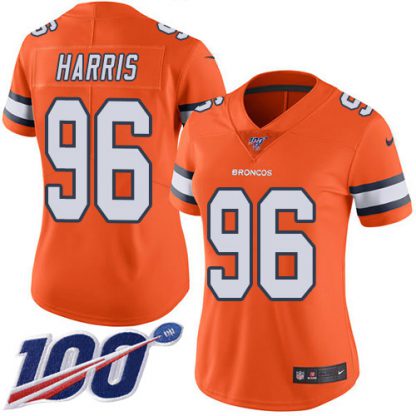 Nike Denver Broncos #96 Shelby Harris Orange Women's Stitched NFL Limited Rush 100th Season Jersey