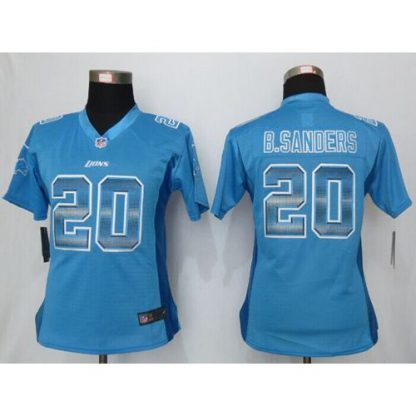 Nike Detroit Lions #20 Barry Sanders Light Blue Team Color Women's Stitched NFL Elite Strobe Jersey