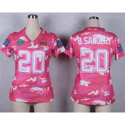 Nike Detroit Lions #20 Barry Sanders Pink Women's Stitched NFL Elite Camo Fashion Jersey