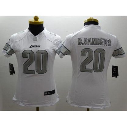 Nike Detroit Lions #20 Barry Sanders White Women's Stitched NFL Limited Platinum Jersey