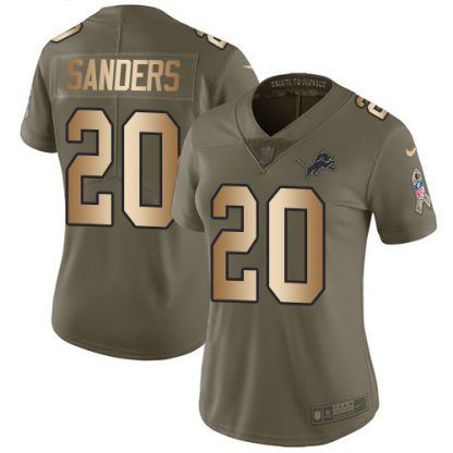 Nike Detroit Lions #20 Barry Sanders Olive/Gold Women's Stitched NFL Limited 2017 Salute to Service Jersey