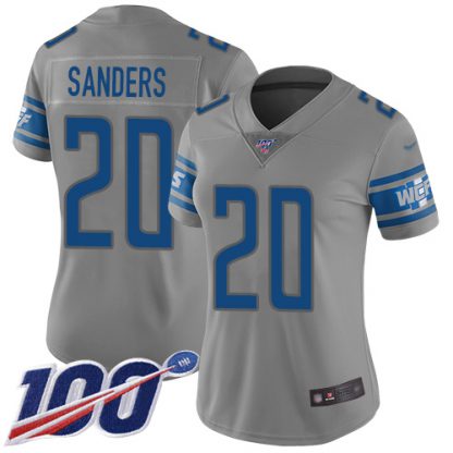 Nike Detroit Lions #20 Barry Sanders Gray Women's Stitched NFL Limited Inverted Legend 100th Season Jersey