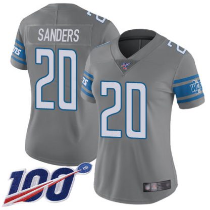Nike Detroit Lions #20 Barry Sanders Gray Women's Stitched NFL Limited Rush 100th Season Jersey