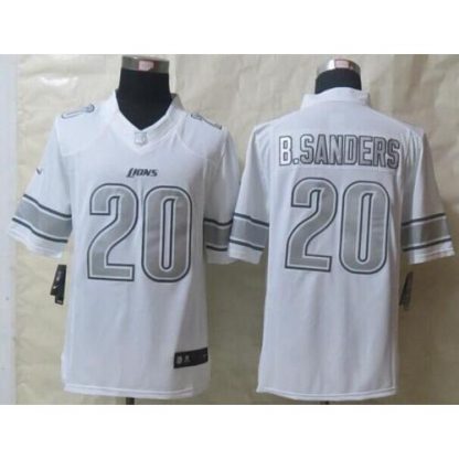 Nike Detroit Lions #20 Barry Sanders White Men's Stitched NFL Limited Platinum Jersey