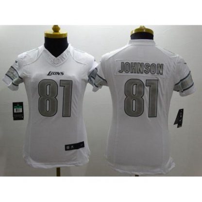 Nike Detroit Lions #81 Calvin Johnson White Women's Stitched NFL Limited Platinum Jersey