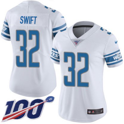 Nike Detroit Lions #32 D'Andre Swift White Women's Stitched NFL 100th Season Vapor Untouchable Limited Jersey