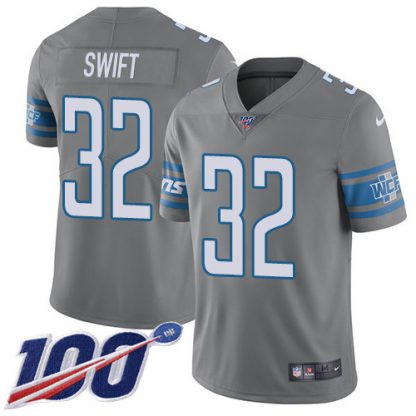 Nike Detroit Lions #32 D'Andre Swift Gray Youth Stitched NFL Limited Rush 100th Season Jersey