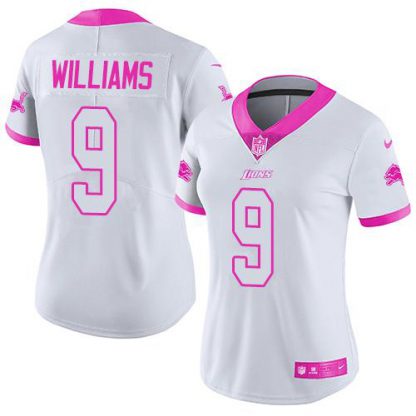 Nike Detroit Lions #9 Jameson Williams White/Pink Women's Stitched NFL Limited Rush Fashion Jersey