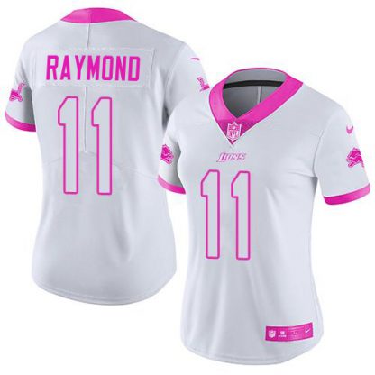 Nike Detroit Lions #11 Kalif Raymond White/Pink Women's Stitched NFL Limited Rush Fashion Jersey