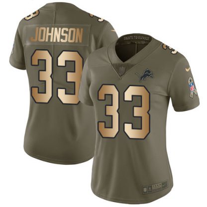 Nike Detroit Lions #33 Kerryon Johnson Olive/Gold Women's Stitched NFL Limited 2017 Salute to Service Jersey