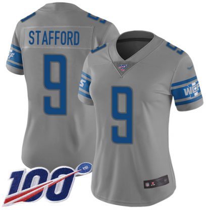 Nike Detroit Lions #9 Matthew Stafford Gray Women's Stitched NFL Limited Inverted Legend 100th Season Jersey