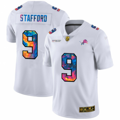 Detroit Detroit Lions #9 Matthew Stafford Men's White Nike Multi-Color 2020 NFL Crucial Catch Limited NFL Jersey