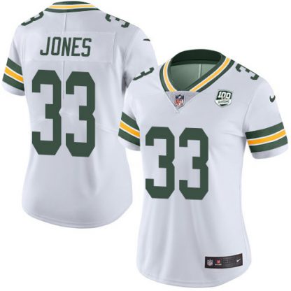 Nike Green Bay Packers #33 Aaron Jones White Women's 100th Season Stitched NFL Vapor Untouchable Limited Jersey