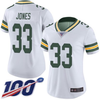Nike Green Bay Packers #33 Aaron Jones White Women's Stitched NFL 100th Season Vapor Limited Jersey