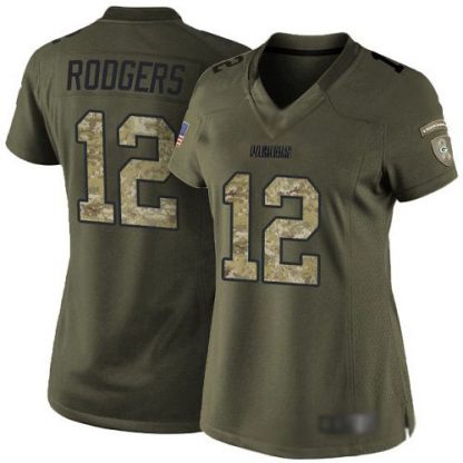 Nike Green Bay Packers #12 Aaron Rodgers Green Women's Stitched NFL Limited 2015 Salute to Service Jersey