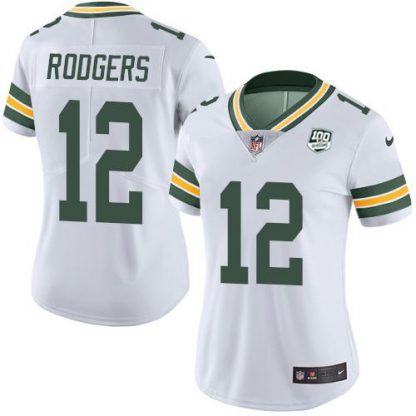 Nike Green Bay Packers #12 Aaron Rodgers White Women's 100th Season Stitched NFL Vapor Untouchable Limited Jersey