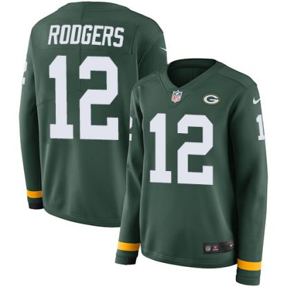 Nike Green Bay Packers #12 Aaron Rodgers Green Team Color Women's Stitched NFL Limited Therma Long Sleeve Jersey