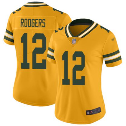 Nike Green Bay Packers #12 Aaron Rodgers Gold Women's Stitched NFL Limited Inverted Legend Jersey