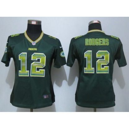 Nike Green Bay Packers #12 Aaron Rodgers Green Team Color Women's Stitched NFL Elite Strobe Jersey