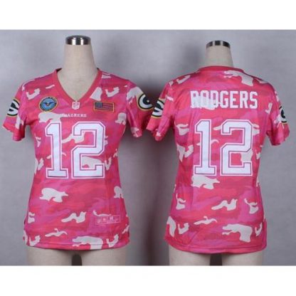 Nike Green Bay Packers #12 Aaron Rodgers Pink Women's Stitched NFL Elite Camo Fashion Jersey