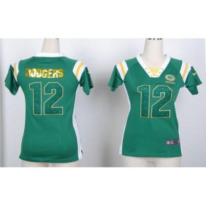 Nike Green Bay Packers #12 Aaron Rodgers Green Women's Stitched NFL Elite Draft Him Shimmer Jersey